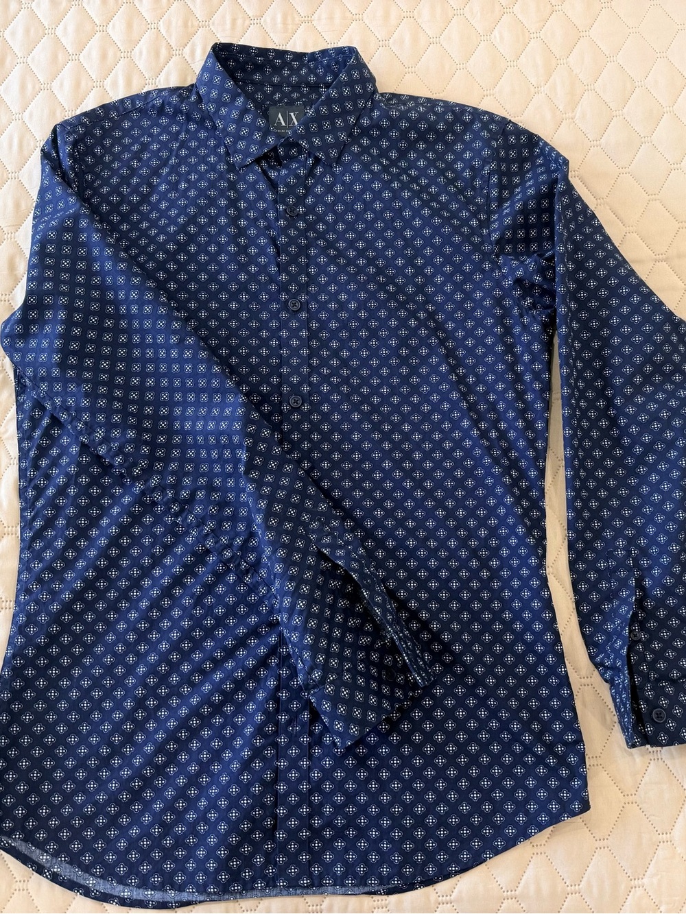 A|X Armani Exchange Navy and White Geometric Print Shirt